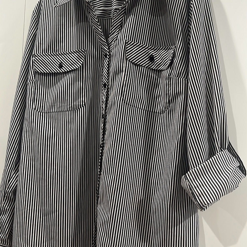 Black and White Striped Button-Up Shirt
